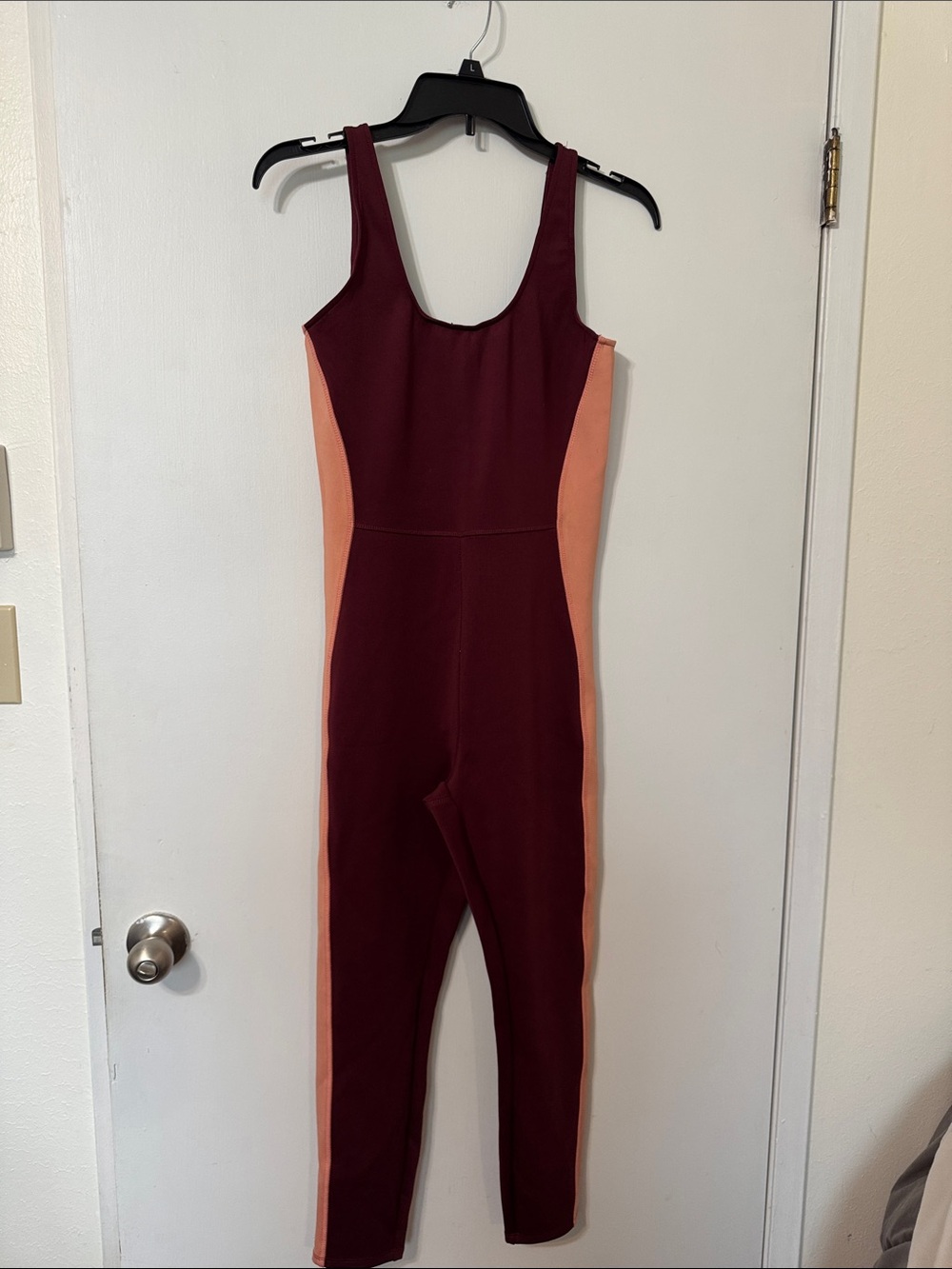 Fabletics Maroon and Peach Colorblock Jumpsuit